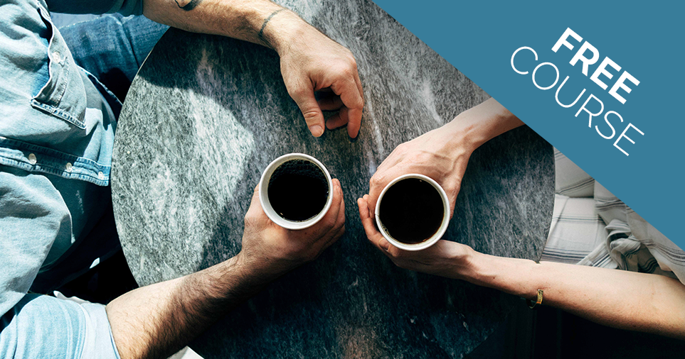 Two men sharing coffee over evangelistic disucssion